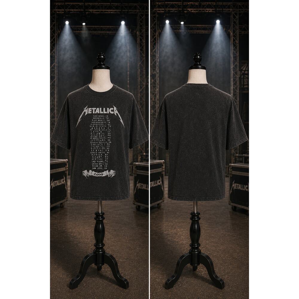Metallica 2009 Marbled Fade Tour Tee Black Rock Band Shirt